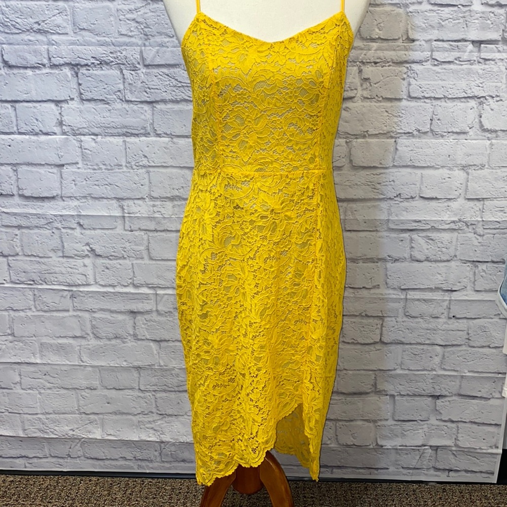 Yellow Lace Sexy Semi  Formal Sundress Dress XL